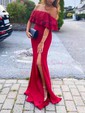 Sheath/Column Off-the-shoulder Satin Modest Prom Dresses
