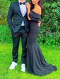 Sheath/Column Off-the-shoulder Satin Modest Prom Dresses