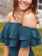 Sheath/Column Off-the-shoulder Satin Modest Prom Dresses