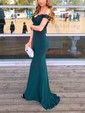 Sheath/Column Off-the-shoulder Jersey Sweep Train Beading Prom Dresses