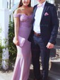 Sheath/Column Off-the-shoulder Modest Prom Dresses With Appliques