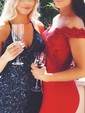 Sheath/Column Off-the-shoulder Modest Prom Dresses With Appliques