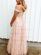 Ball Gown/Princess Floor-length Off-the-shoulder Tulle Appliques Lace Prom Dresses