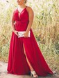 A-line V-neck Chiffon Cut Out Prom Dresses With Ruched