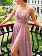 A-line Sweep Train Sweetheart Chiffon Beading Prom Dresses