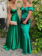 Mermaid Off-the-shoulder Satin Prom Dresses With Ruched