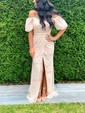 Mermaid Off-the-shoulder Sparkly Sequin Prom Dresses With Puff Sleeve