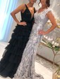 Ball Gown V-neck Tulle Ruffle Tiered Prom Dresses