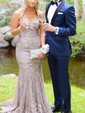 Trumpet/Mermaid Sweep Train V-neck Tulle Lace Appliques Lace Prom Dresses