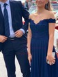 A-line Off-the-shoulder Chiffon Prom Dresses With Appliques