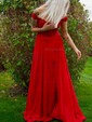 A-line Floor-length Off-the-shoulder Chiffon Beading Prom Dresses