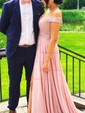 A-line Off-the-shoulder Chiffon Prom Dresses With Appliques