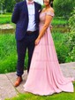 A-line Off-the-shoulder Chiffon Prom Dresses With Appliques