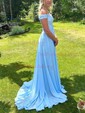 A-line Floor-length Off-the-shoulder Chiffon Beading Prom Dresses