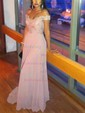 A-line Floor-length Off-the-shoulder Chiffon Beading Prom Dresses