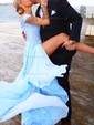 A-line Floor-length Off-the-shoulder Chiffon Beading Prom Dresses