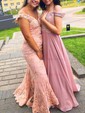 A-line Floor-length Off-the-shoulder Chiffon Beading Prom Dresses