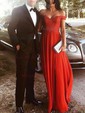 A-line Off-the-shoulder Chiffon Prom Dresses With Appliques