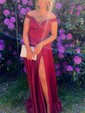 A-line Off-the-shoulder Satin Prom Dresses With Ruched