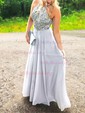 A-line Square Neck Chiffon Prom Dresses With Beading
