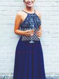 A-line Square Neck Chiffon Prom Dresses With Beading