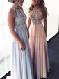 A-line Square Neckline Chiffon Floor-length Beading Prom Dresses