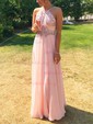 A-line Square Neckline Chiffon Floor-length Beading Prom Dresses