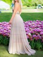 A-line Square Neckline Chiffon Floor-length Beading Prom Dresses