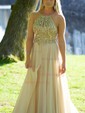 A-line Square Neckline Chiffon Floor-length Beading Prom Dresses