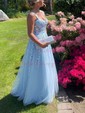 Ball Gown/Princess Sweep Train Sweetheart Lace Tulle Appliques Lace Prom Dresses