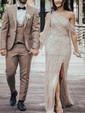 Mermaid One Shoulder Tulle Beaded Prom Dresses With Long Sleeve
