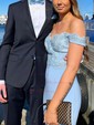 Mermaid Off-the-shoulder Jersey Modest Prom Dresses With Appliques