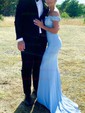 Mermaid Off-the-shoulder Jersey Modest Prom Dresses With Appliques