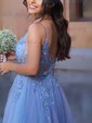 Ball Gown/Princess Sweep Train V-neck Tulle Spaghetti Straps Beading Prom Dresses