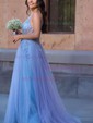 Ball Gown/Princess Sweep Train V-neck Tulle Spaghetti Straps Beading Prom Dresses