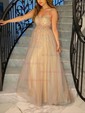 Ball Gown V-neck Tulle Prom Dresses With Beading