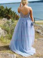 Ball Gown/Princess Sweep Train V-neck Tulle Spaghetti Straps Beading Prom Dresses