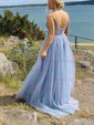 Ball Gown/Princess Sweep Train V-neck Tulle Spaghetti Straps Beading Prom Dresses
