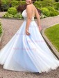 Ball Gown V-neck Ruched Tulle Prom Dresses With Beading