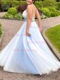 Ball Gown/Princess Sweep Train V-neck Tulle Beading Prom Dresses