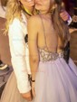 Ball Gown V-neck Ruched Tulle Prom Dresses With Beading