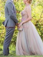 Ball Gown V-neck Tulle Prom Dresses With Beading