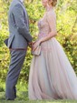 Ball Gown/Princess Sweep Train V-neck Tulle Beading Prom Dresses