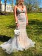 Mermaid V-neck Tulle Prom Dresses With Appliques