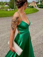 A-line V-neck Satin Prom Dresses With Ruched