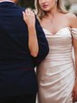 Sheath/Column Off-the-shoulder Satin Prom Dresses With Ruched