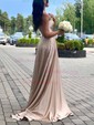 Black A-line Strapless Satin Prom Dresses With Ruched
