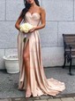A-line Sweep Train Sweetheart Silk-like Satin Ruffles Prom Dresses