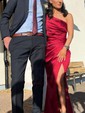 Black A-line Strapless Satin Prom Dresses With Ruched