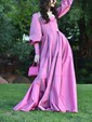 Ball Gown/Princess Floor-length Sweetheart Satin Long Sleeves Buttons Prom Dresses